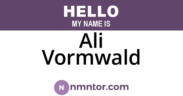 Ali Vormwald