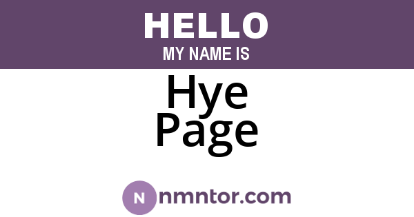 Hye Page