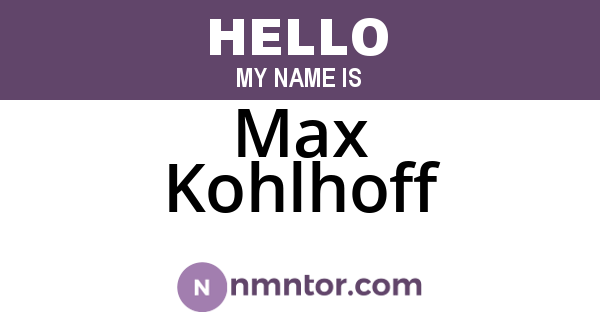 Max Kohlhoff