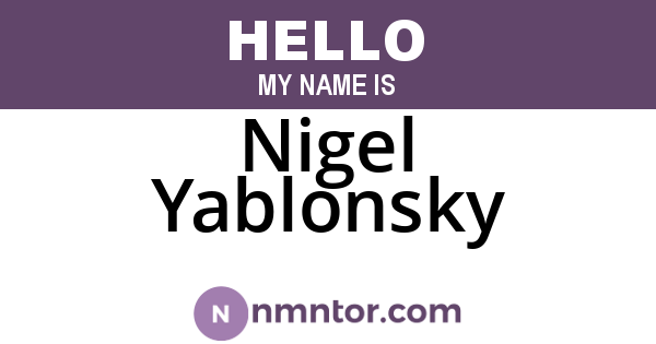 Nigel Yablonsky