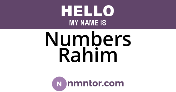 Numbers Rahim