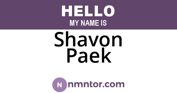 Shavon Paek