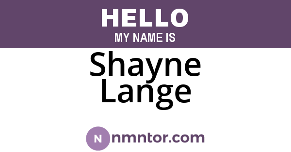 Shayne Lange